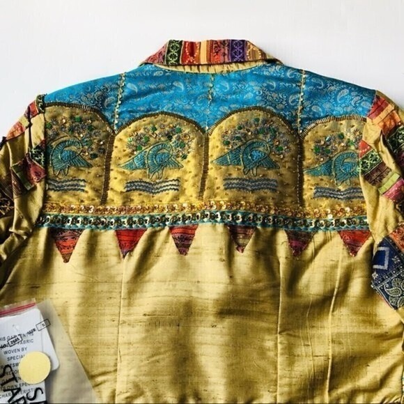 Sandy Starkman Boho Jacket Woven Silk Patchwork Embroidery Sequin Granny 90s S - Picture 15 of 16